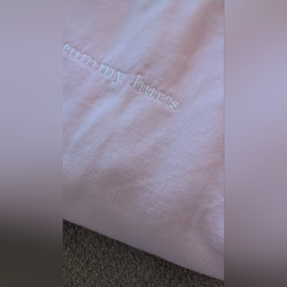 Gildan Women's "My Tummy Hurts" Graphic Light Pink Custom Crewneck Sweatshirt - Picture 10 of 11